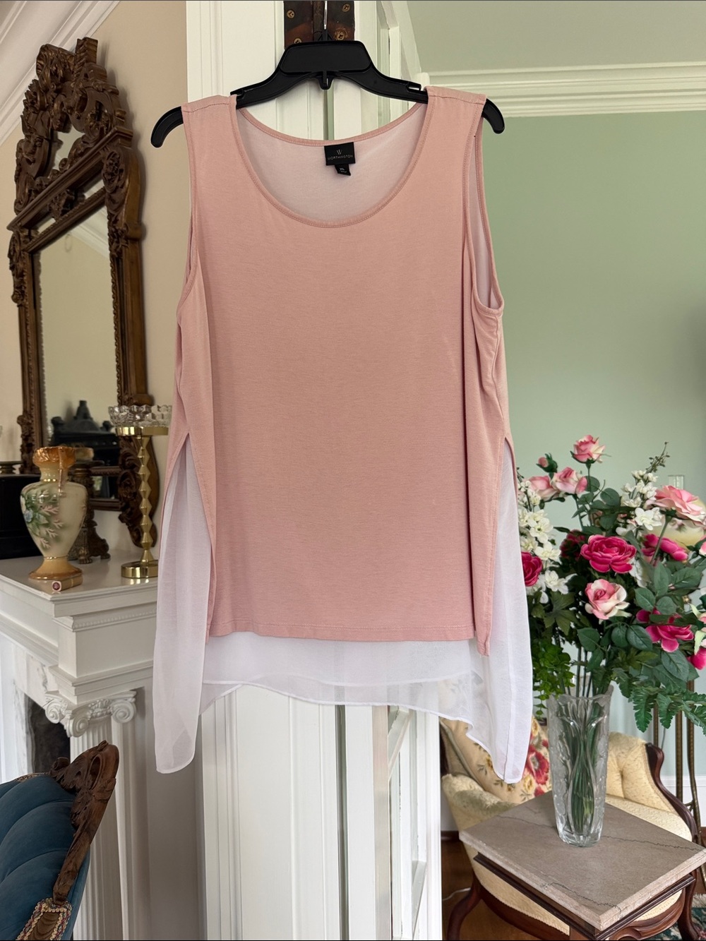 Worthington Blush Pink Layered Tank with Sheer White underlay. Size XL